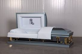 Blue casket with cross